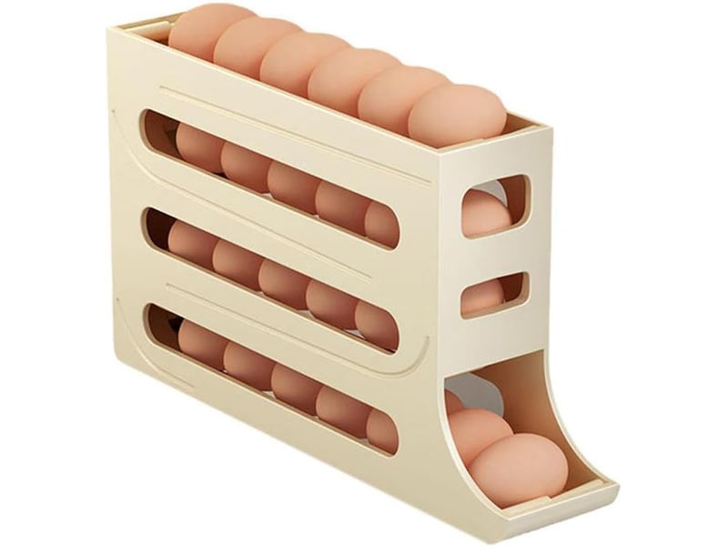 Boîte à œufs empilable avec couvercle transparent – distributeur automatique pour frigo, 14 œufs, couleur beige - Conforama A