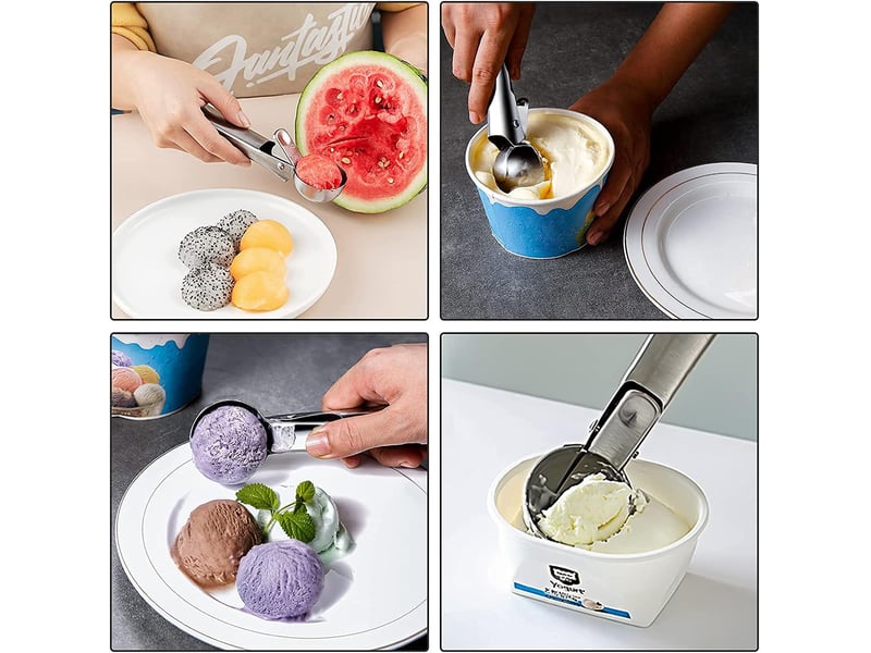 Cuillère à glace en acier inoxydable cuillère scooper avec déclencheur pour crème glacée fruits pâte à biscuits boule de glace - Conforama E