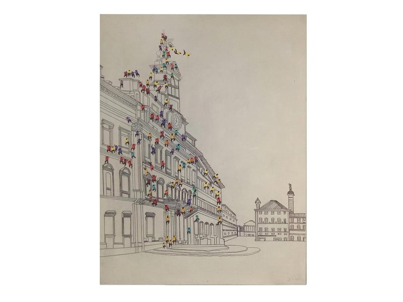  Tableau déco peint foule i 75x100cm naturel  - Conforama A
