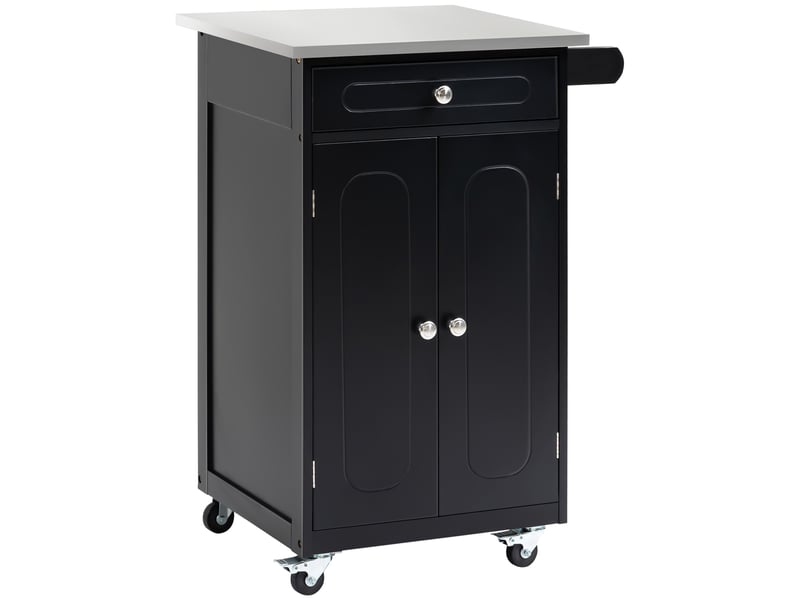  Desserte de cuisine à roulettes 1 tiroir 2 portes mdf et acier noir 60x45x85 cm  - Conforama A