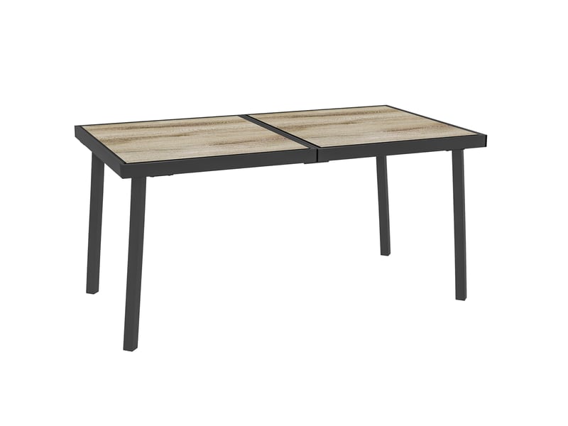 Table à manger extérieure pour 6 personnes avec plateau effet bois et structure en acier, grise, 145 × 85 × 72 cm - Conforama A