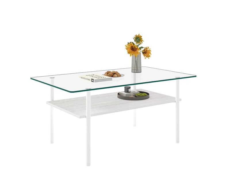  Table basse rectangulaire en verre et mdf piètement métal blanc 98 x 58 x 45 cm W5093P483975 - Conforama E