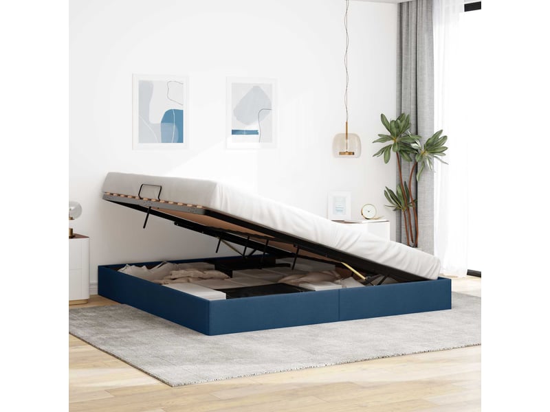  Lit double- lit adulte -  cadre de lit ottoman avec stockage bleu 200 x 200 cm tissu  - Conforama C