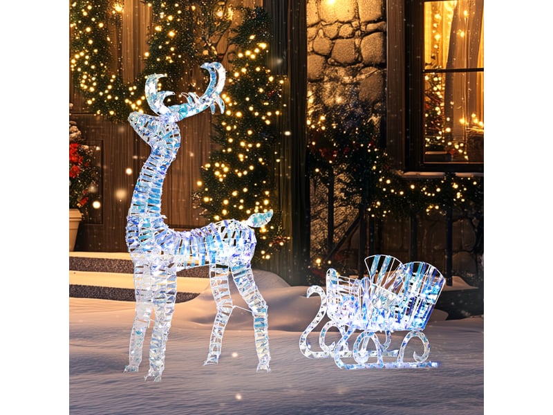  Renne et traîneau lumineux de noël avec 170 led blanc chaud, décoration de noël pour intérieur et extérieur, 60x29x115cm  - Conforama D