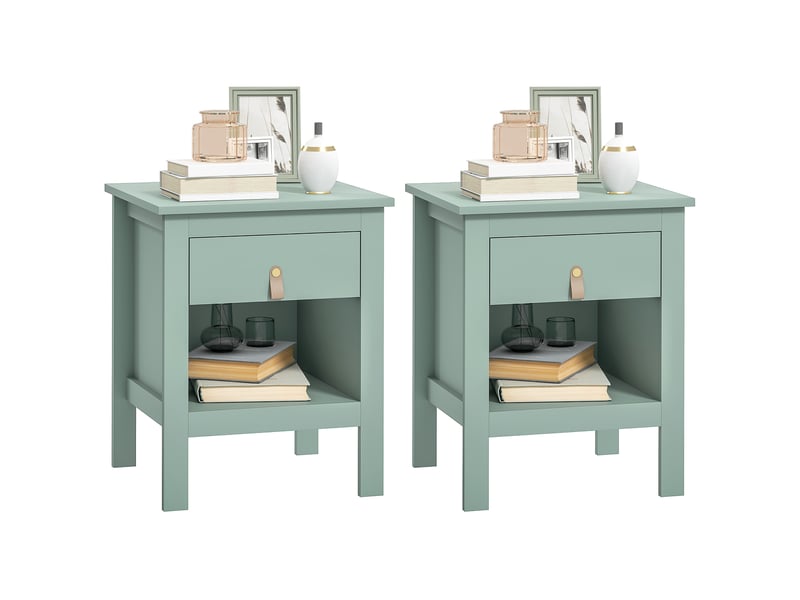 Lot de 2 tables de chevet avec tiroir et compartiment ouvert, 45 x 40 x 55 cm, vert - Conforama A