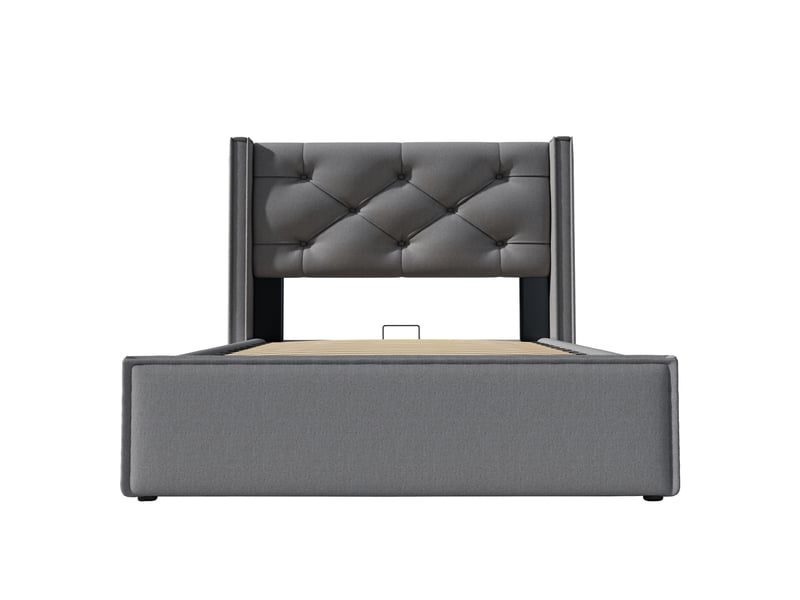  Lit 1 personne 90x200cm avec matelas, lit enfant avec sommier à lattes métalliques, lit simple, gris  - Conforama R