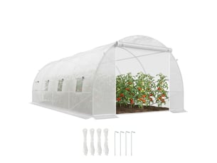 Serre tunnel pour plantes, structure métallique et bâche en pe, 6 x 3 x 2 m, blanche