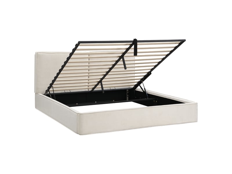  Lit capitonné, lit double, 180 x 200 cm, sommier à lattes, tête de lit capitonnée en chenille beige  - Conforama D