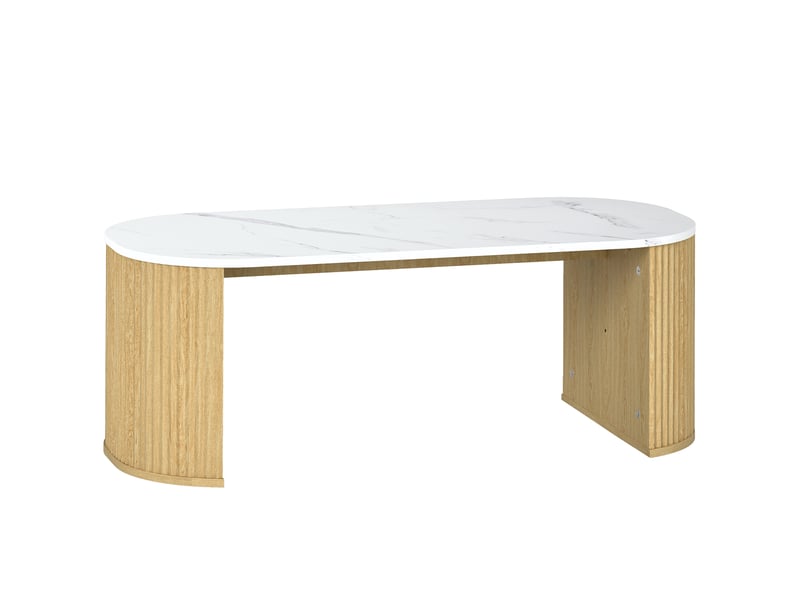  Table basse ovale, table d'appoint aspect effet marbre, coins arrondis pieds épais, blanc, 110 x 50 x 40 cm  - Conforama B