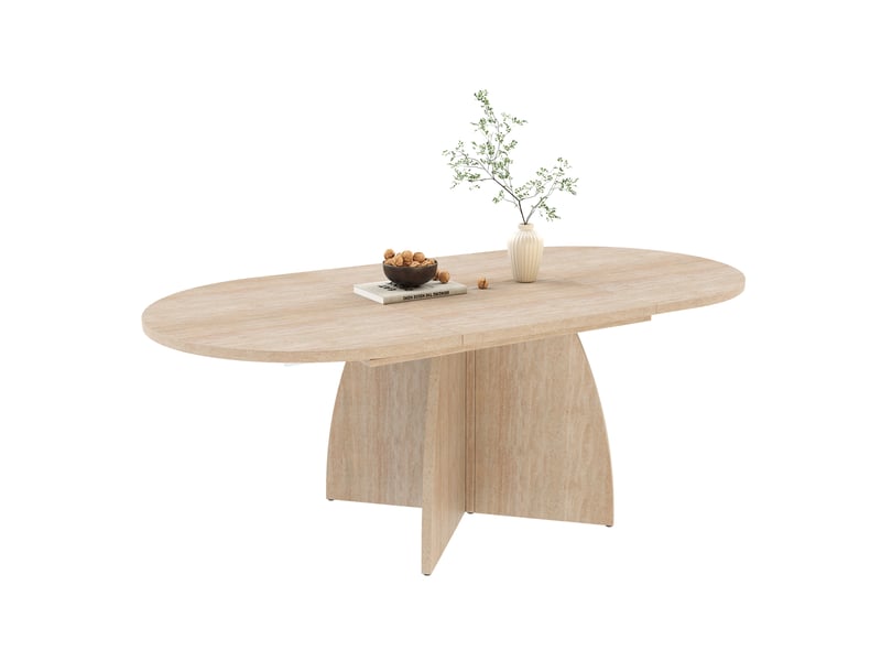 Table de salle à manger extensible 120 à 180 x 90 cm, coloris travertin, mdf, pour 6 à 8 personnes - Conforama A