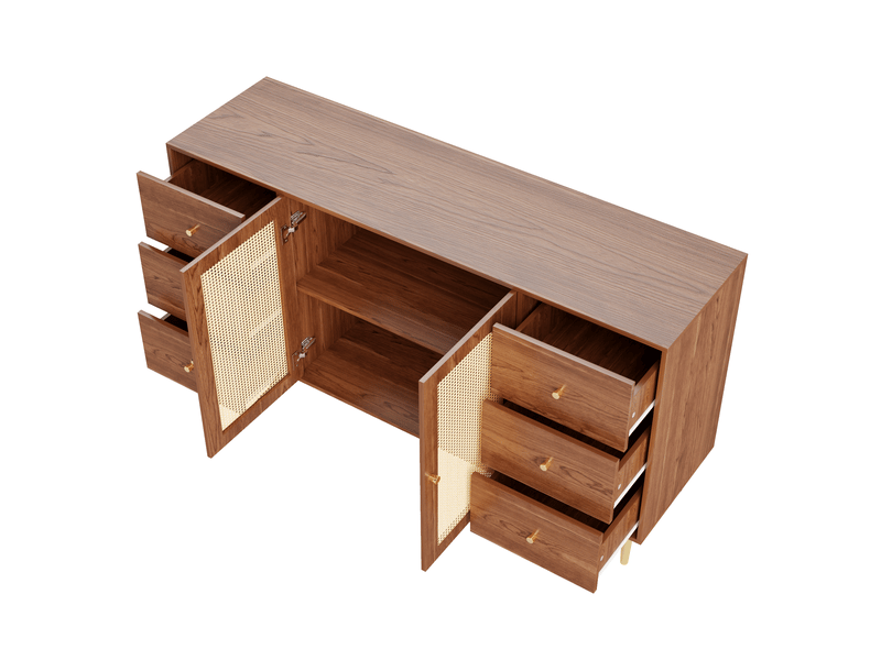 Buffet avec 2 portes et 6 tiroirs en mdf pour salle à manger 160×40×90 cm finition bois - Conforama D