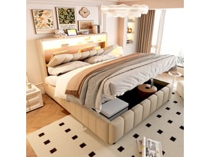 Lit coffre 140x200 cm <strong></strong>  <strong></strong> coloris beige