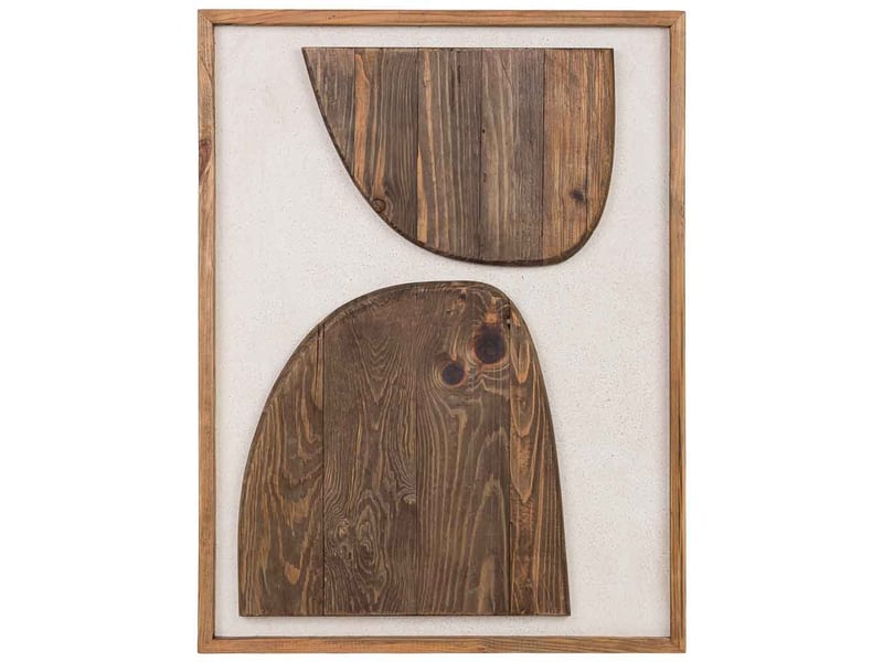 Tableau artisanal en bois recyclé relief marron et blanc 62x4x82 cm h - Conforama B
