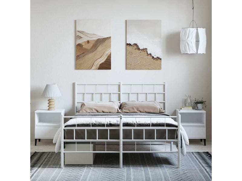  Lit double- lit adulte -  cadre de lit métal sans matelas et pied de lit blanc 150x200 cm  - Conforama C