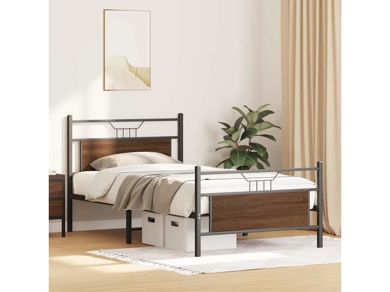  Lit simple- lit adulte -  cadre de lit sans matelas chêne marron 100x200 cm  - Conforama D