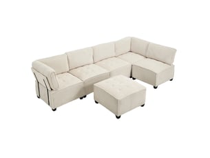 Canapé modulable 6 places 308x154x81,99 cm en velours côtelé beige