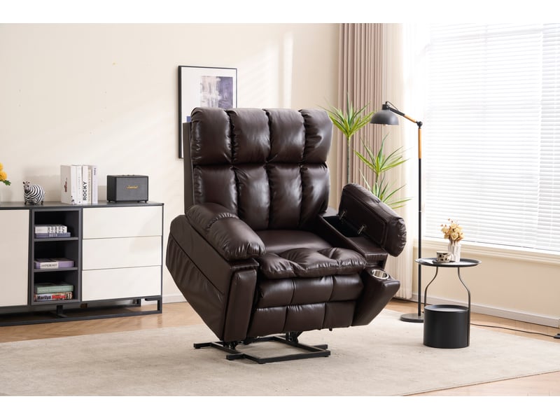 Fauteuil releveur électrique marron, relax deux moteurs, massage chauffant, inclinaison 90 à 182° pour salon - Conforama B