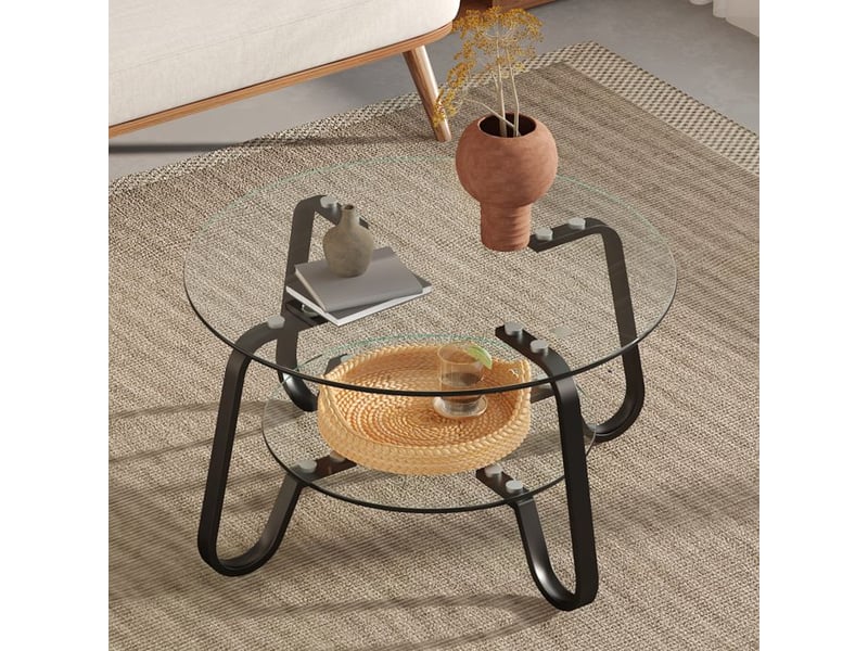  Table basse en verre trempé - design industriel moderne - cadre en métal robuste - deux niveaux de plateaux noir - Conforama C