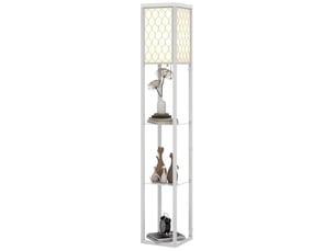 Lampadaire moderne 2 en 1 avec 3 étagères, douille e27, 26 x 26 x 160 cm, blanc