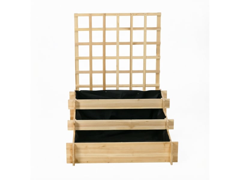  Jardinière surélevée 3 niveaux en bois avec treillis, 95 x 95 x 110 cm, pour cultiver fleurs et herbes  - Conforama A