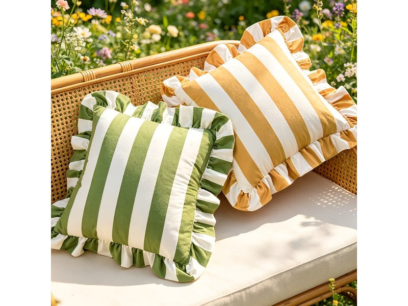  Housse de coussin carrée tendance – bordure à volants, motif rayé – design élégant et décoratif – parfait pour canapé, chambre et sofa – fermeture pratique-style 9  - Conforama C