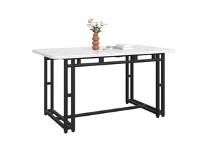 Table à manger de luxe légère 120 x 70 x 74 cm, rectangulaire, coloris blanc et noir, piètement et bâti en métal pour salle à manger