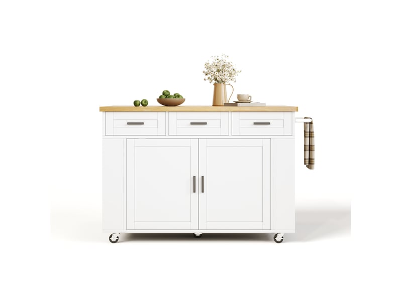  Desserte de cuisine 120 x 45-70 x 84 cm avec plateau rabattable, prises usb, rangements, tiroirs et roulettes  - Conforama A