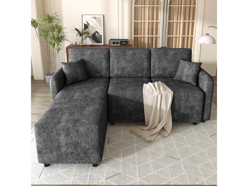 Canapé d'angle 3 places - forme en l avec surface de couchage 144 cm - revêtement chenille haute qualité 187.5x144x85.5cm - Conforama C