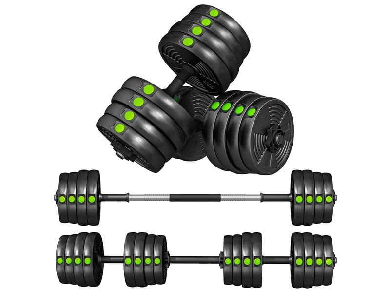 Haltères 4 en 1 de 30 kg avec barre de poids et poignée antidérapante pour musculation, noir et vert - Conforama B