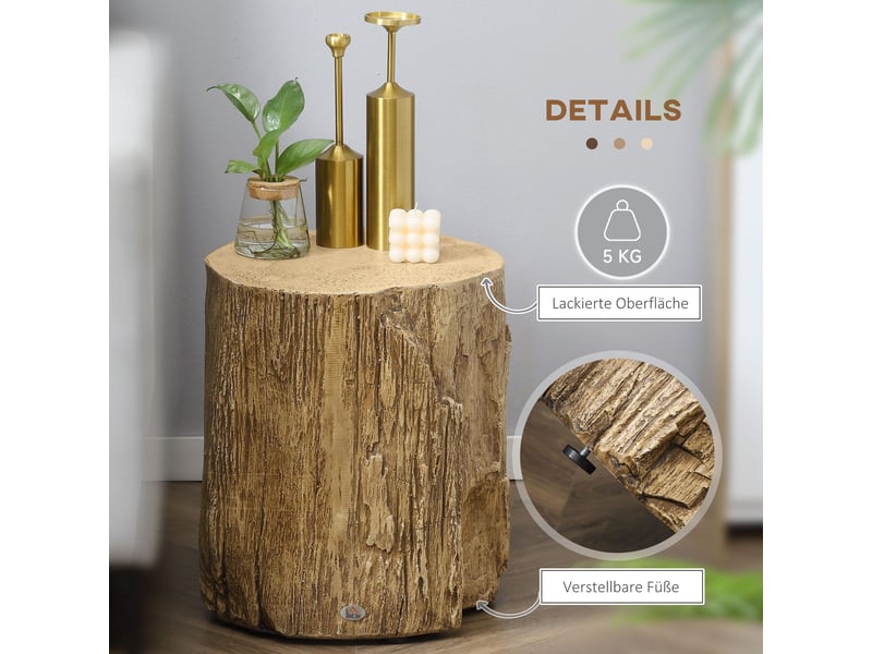 Table d'appoint effet tronc avec 4 pieds réglables, finition vernie résistante à l'eau pour salon ou chambre ø37 × 43 cm - Conforama E