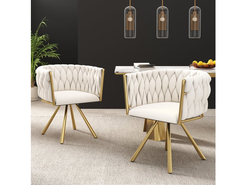  Chaise de salle à manger pivotante 59x54x72 cm à quatre pieds en métal beige et doré  - Conforama B