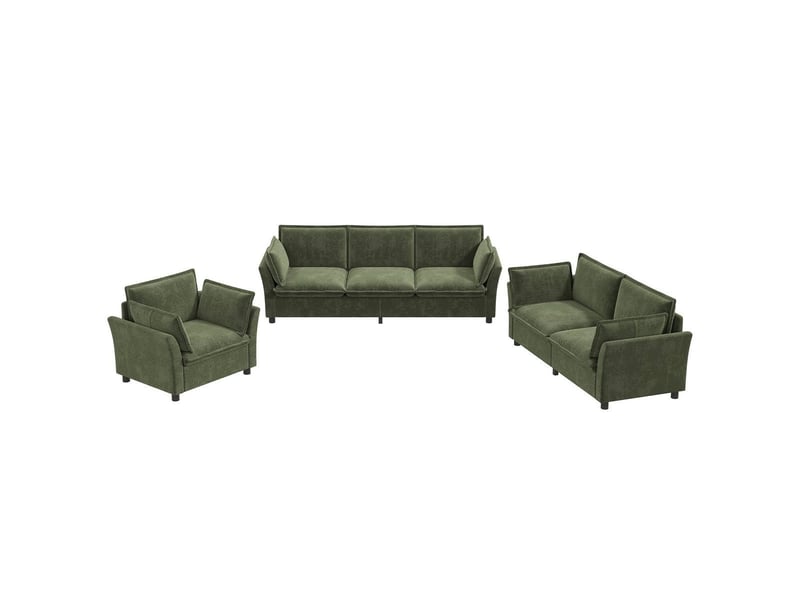  Ensemble canapés modulables 3-2-1 en tissu chenille vert, avec coussins, rembourrage moelleux, sans montage N653P402Q-123 - Conforama A