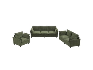 Ensemble canapés modulables 3-2-1 en tissu chenille vert, avec coussins, rembourrage moelleux, sans montage