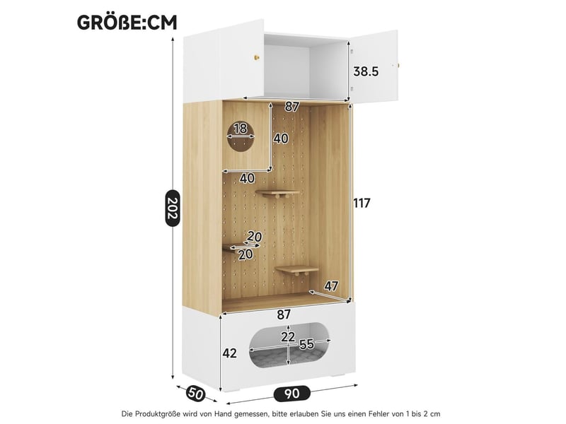  Meuble de rangement multifonction 90x50x202 cm, 2 portes, niches, panneaux de particules, blanc et bois clair  - Conforama C