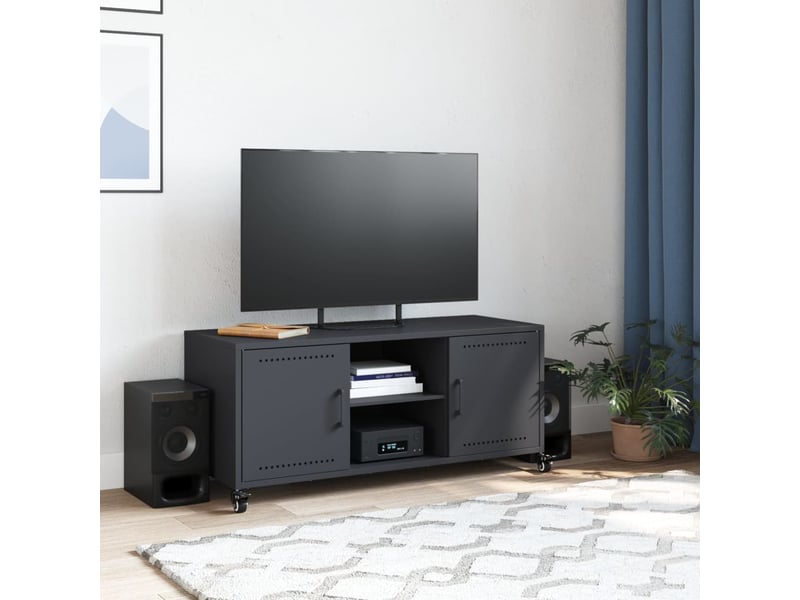  Meuble tv - banc tv - meuble de rangement anthracite 100,5x39x43,5 cm acier  - Conforama C