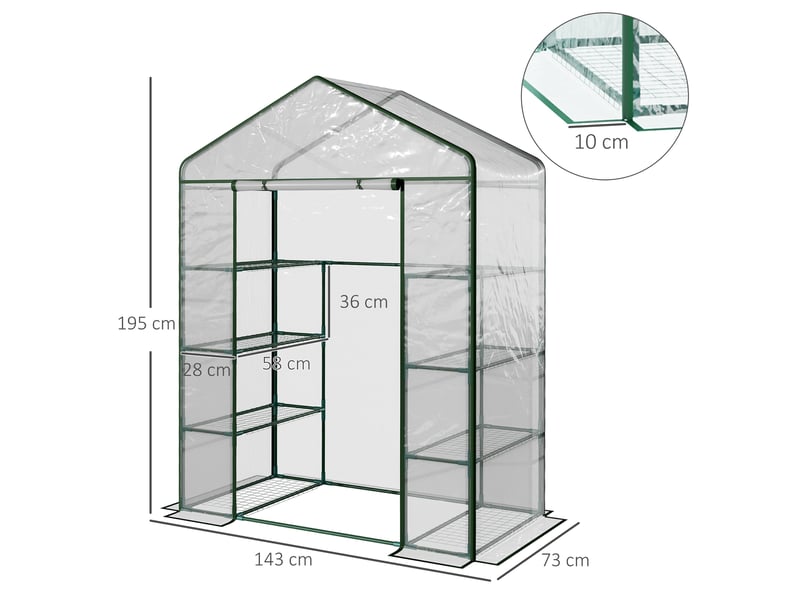  Serre de jardin en acier et pvc transparent avec porte enroulable, 143 x 73 x 195 cm, verte  - Conforama E
