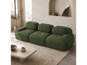 Canapé modulaire 298x103x70cm 3 places, accoudoirs courbés, sans montage, pour salon, revêtement velours côtelé, vert