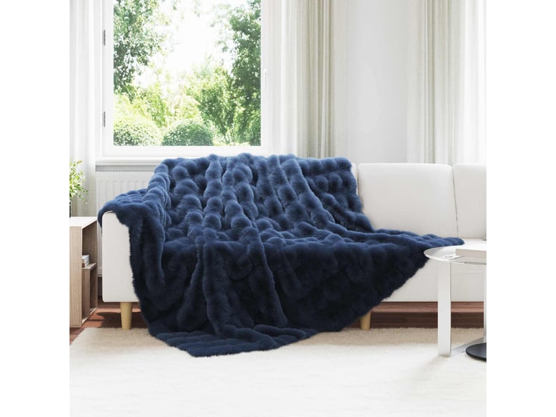 Couverture décorative, couverture antidérapante en fausse de lapin bleu marine shl65654 - Conforama B
