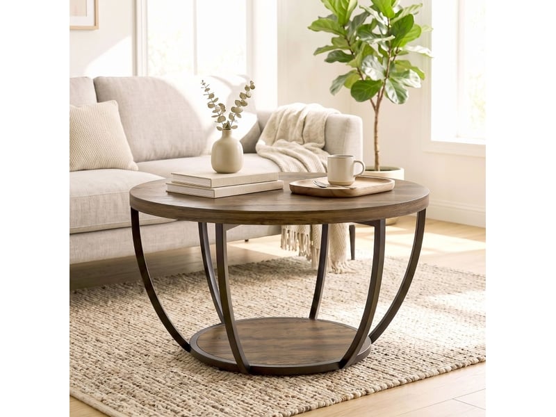  Table basse ronde 2 niveaux avec rangement 80 cm homvra  - Conforama B