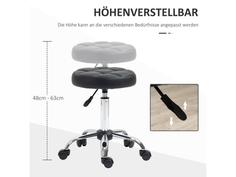  Lot de 2 tabourets pivotants à roulettes, similicuir noir, réglables, ø35,5x48-63 cm  - Conforama D
