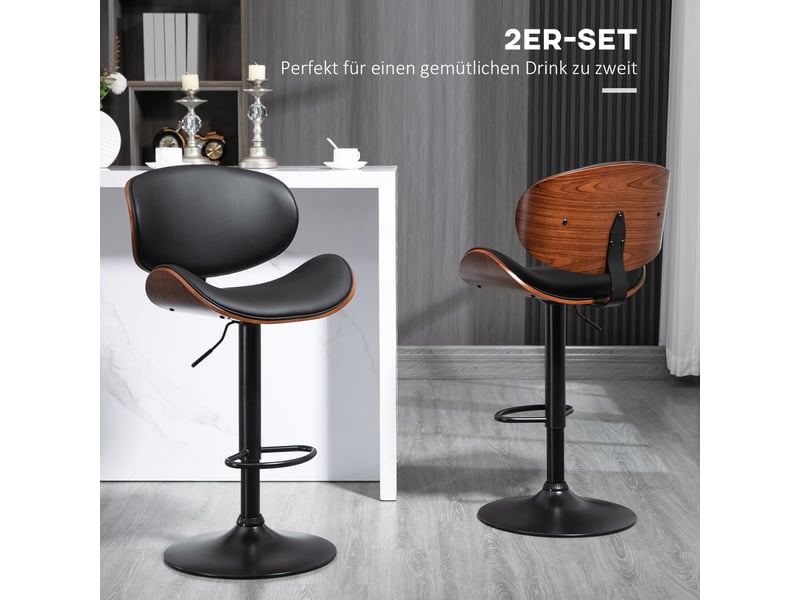  Lot de 2 tabourets de bar réglables pivotants avec repose-pieds - lpospi - assise rembourrée, simili cuir noir  - Conforama C