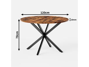 Table à manger ronde ø120 cm – style industriel, pieds en x, bois brun vintage et noir, cuisine et salon
