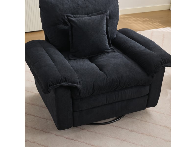  Fauteuil pivotant 360° 1 place noir en tissu, coussin de soutien et assise généreuse pour lire chez vous  - Conforama E