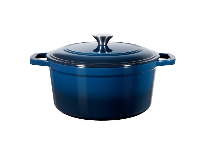  Vevor cocotte en fonte 5,68 l, marmite emaillee avec couvercle et deux poignees, robuste et durable, pour les fours a induction jusqua 260 °c, pour braiser, mijoter, rotir et cuire le pain, bleu  - Conforama A