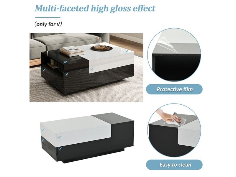  Table basse - design géométrique - noir et blanc - grand espace de rangement 100x50x38cm - Conforama D