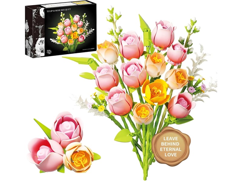  Set de construction bouquet de tulipes et roses, 612 pièces – kit de fleurs artificielles pour adultes  - Conforama A