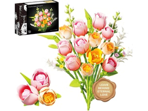 Set de construction bouquet de tulipes et roses, 612 pièces – kit de fleurs artificielles pour adultes