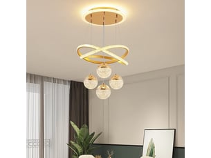 Suspension en cristal doré 54 w à intensité variable avec télécommande | suspension réglable en hauteur, design en aluminium.