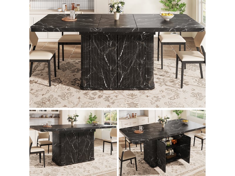  Table extensible effet marbre noir avec rangement, 140 à 180 cm Fay Lum - Conforama B
