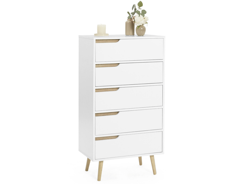 Chiffonnier 5 tiroirs helsinki 60 cm scandinave blanc commode semainier  - Conforama C
